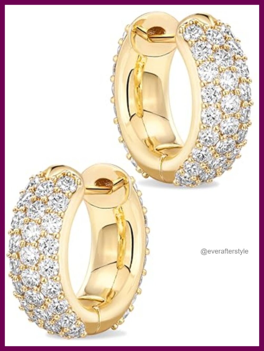 14K Gold Plated Chunky Huggie Hoop Earrings for Women, Cubic Zirconia Pave
